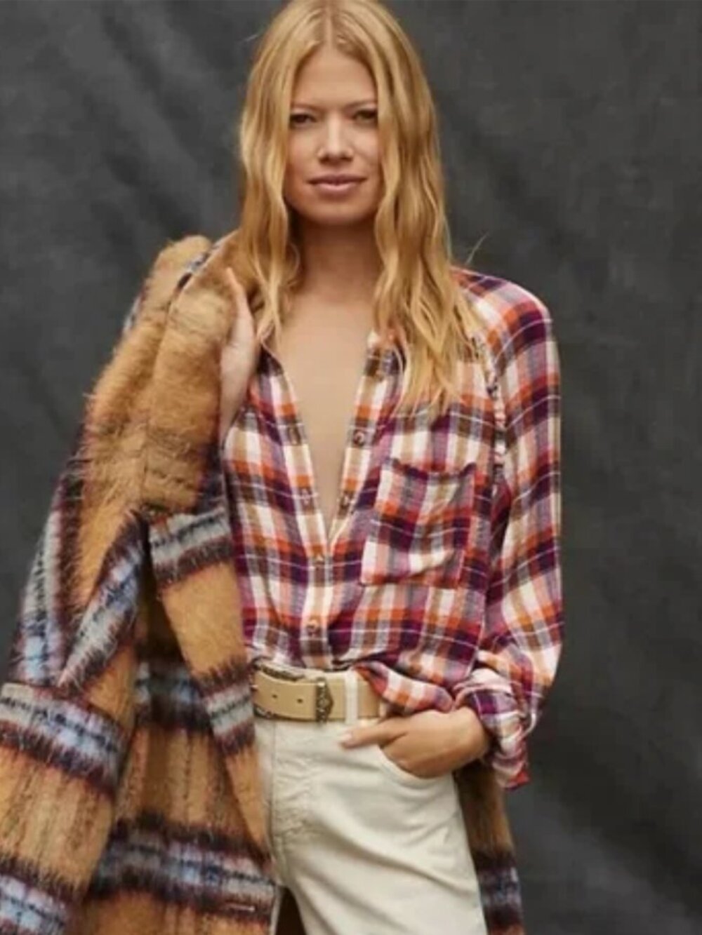 NWT Anthropologie Pilcro Breezy Merlot Plaid Button Down Shirt in Women's 2X